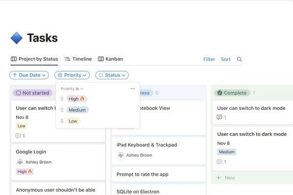 notion gestion tâches